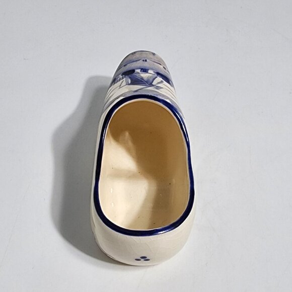Ceramic Dutch Windmill Painted Clog Shoe Planter Japan Blue White VTG - Picture 2 of 10